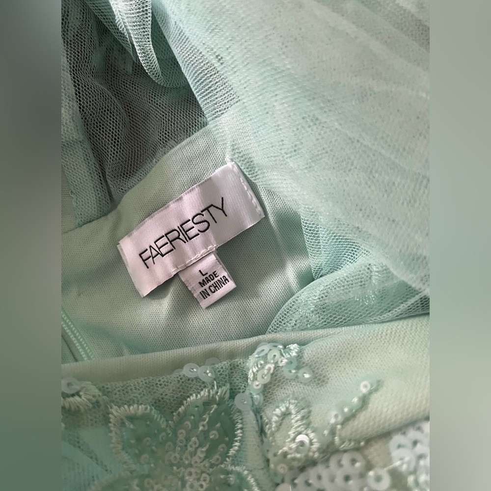 Faeriesty Luxury One Shoulder Tulle Overlay Mermaid Floral Sequin Dress Sz Large - Picture 6 of 7